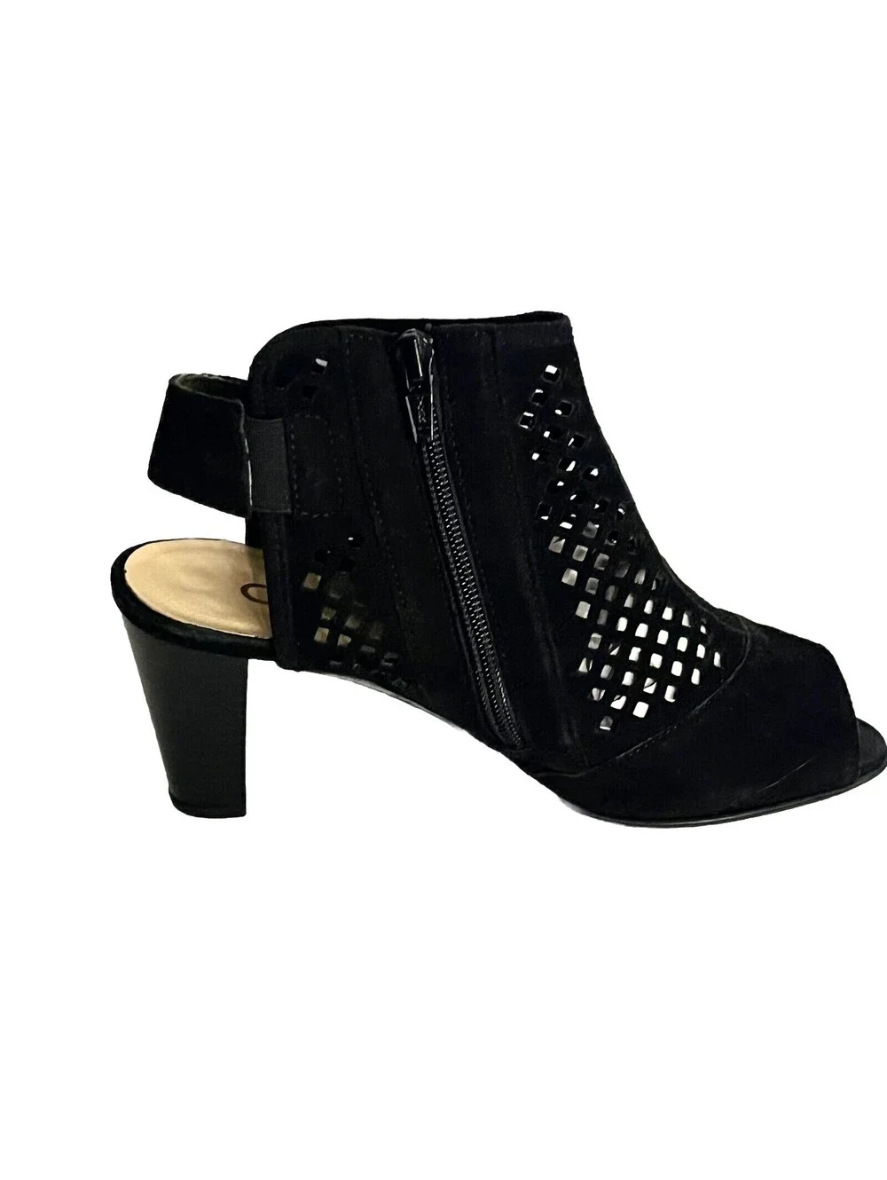 Gabor Black Suede Open Toe Pierced Leather Pump US 6.5, UK 4